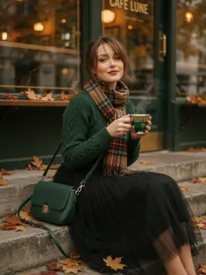 1970s Forest Green Autumn Stroll