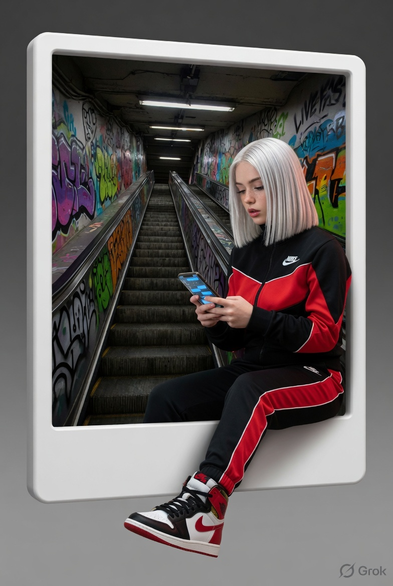 prompt seen 3D Instagram Frame Subway Escalator ai photo
