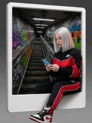 prompt seen 3D Instagram Frame Subway Escalator gemini ai photo