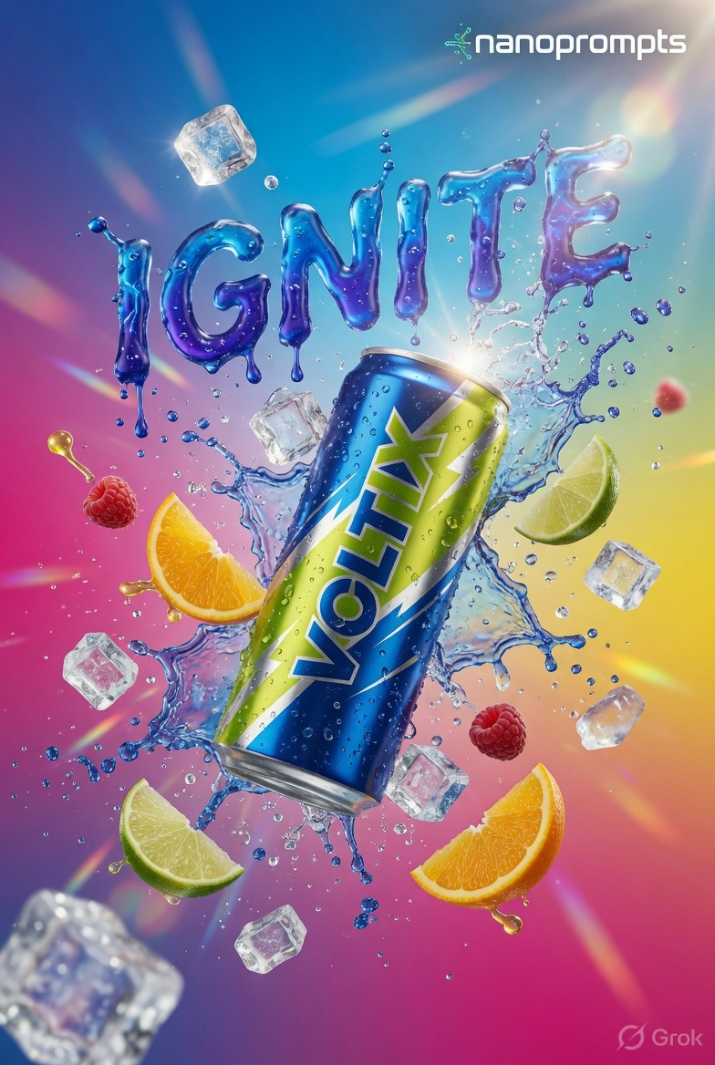 prompt seen Beverage Splash Typography ai photo