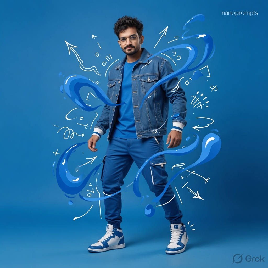 prompt seen Blue Streetwear Adidas Full-Body Studio Portrait (Complete JSON 2 - Duplicate) ai photo