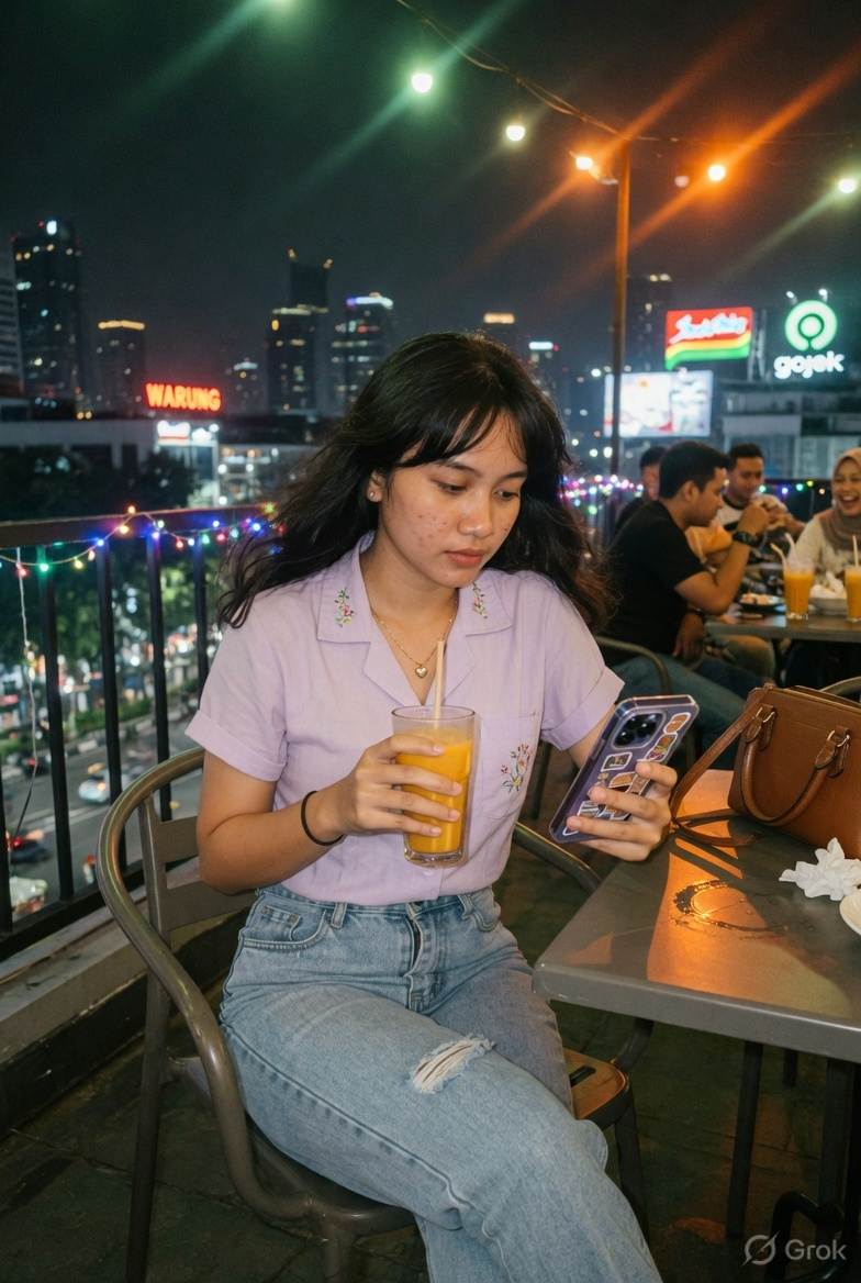 prompt seen Candid Rushed Smartphone Cafe Photo ai photo