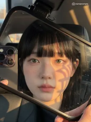 prompt seen Car Sun Visor Mirror Selfie gemini ai photo