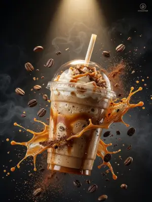 prompt seen Caramel Frappuccino Ad ai photo