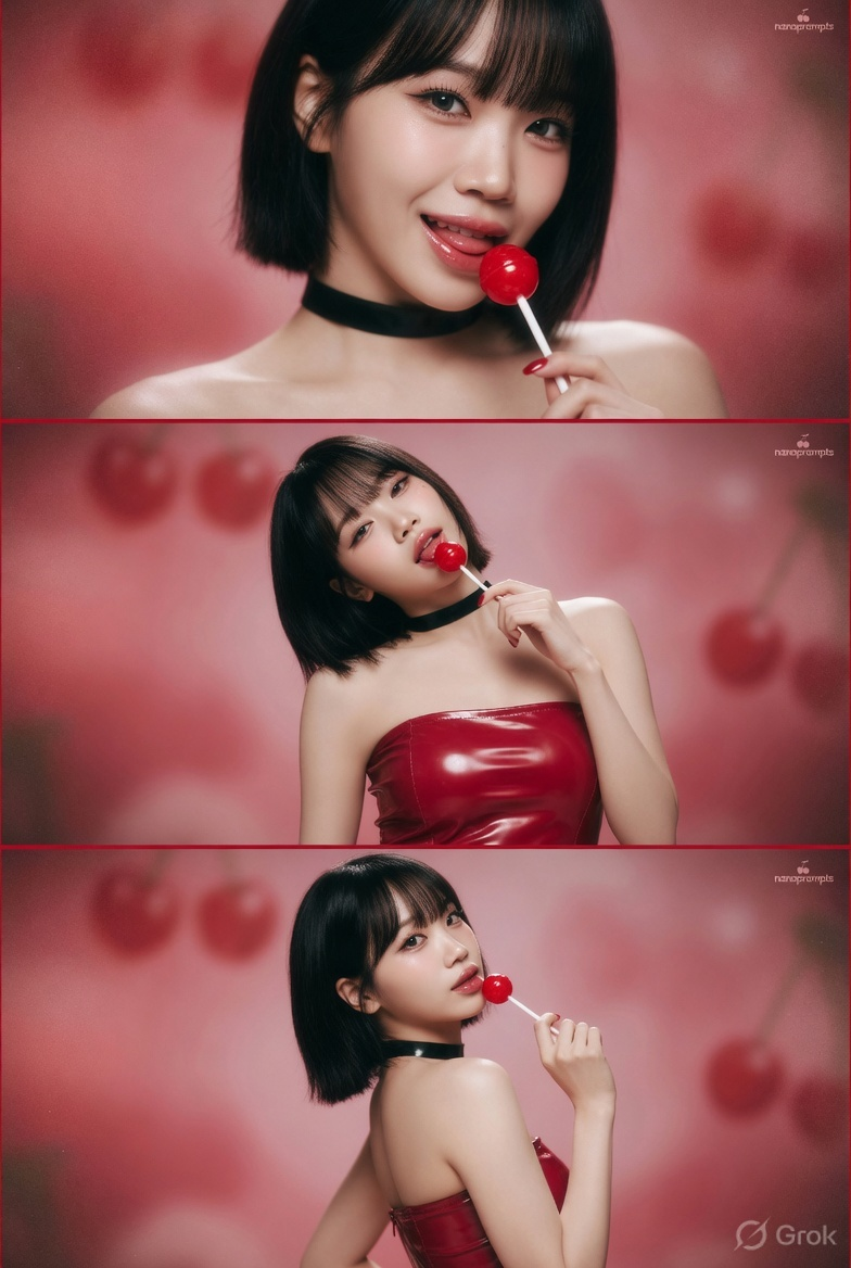 prompt seen Cherry-Red Latex 3-Image Collage ai photo