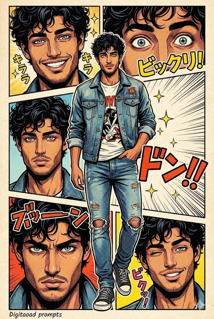 Cinematic Manga Comic Character AI Prompt – Ultra Detailed 8K Manga Page Layout