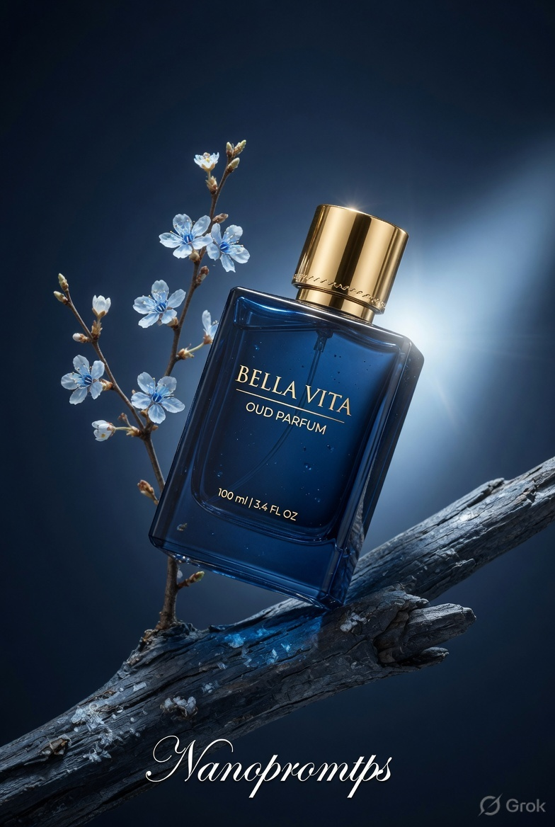 Dark Blue Perfume on Driftwood