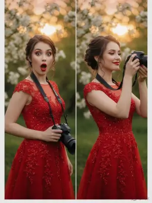 prompt seen Garden Diptych Red Gown gemini ai photo