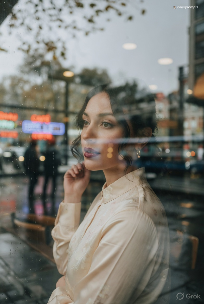 prompt seen Glass Window Layered Reflection ai photo