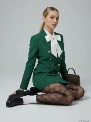 Green Blazer Dress Studio Portrait