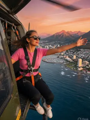 prompt seen Helicopter Flight Sunset Aerial gemini ai photo