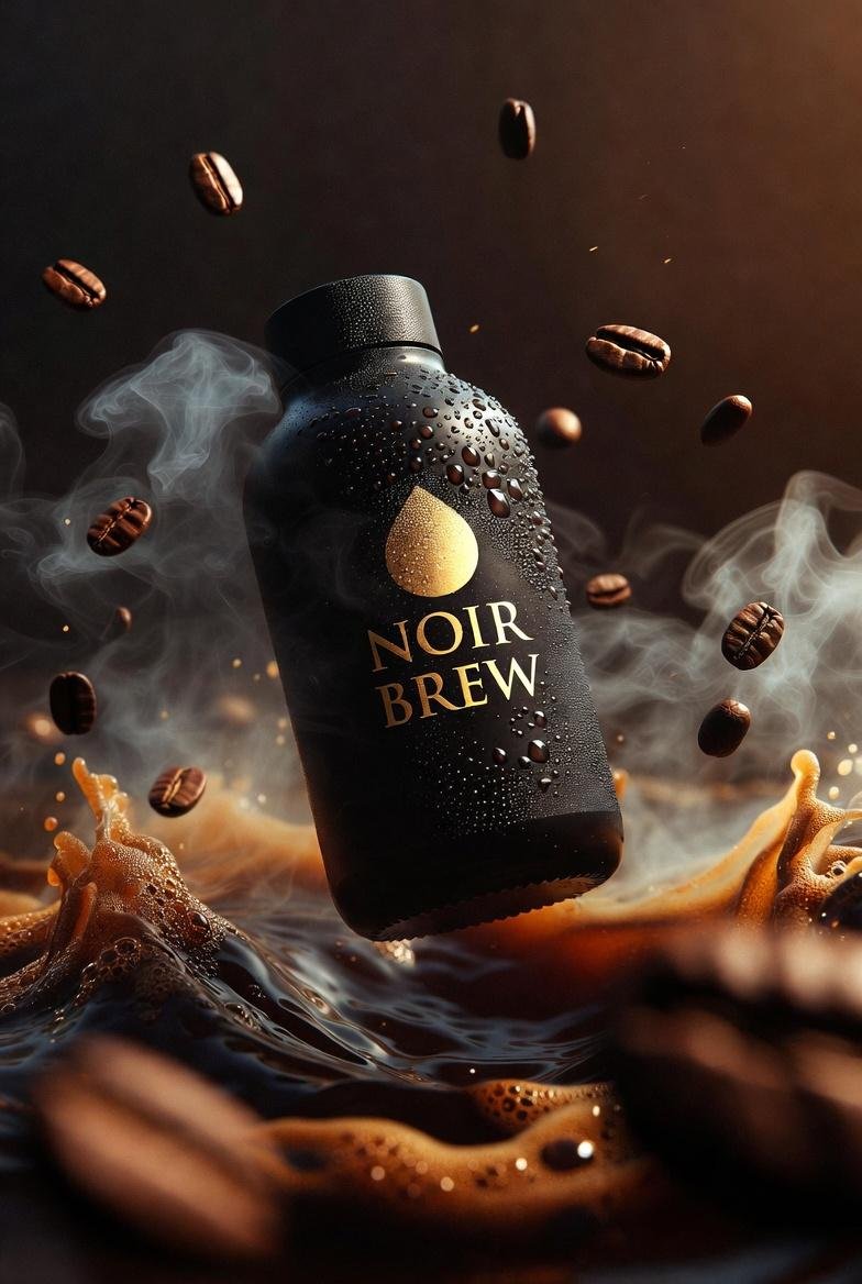prompt seen Premium AI Prompt: Ultra-cinematic Premium Coffee Bottle Labeled “noir gemini ai photo