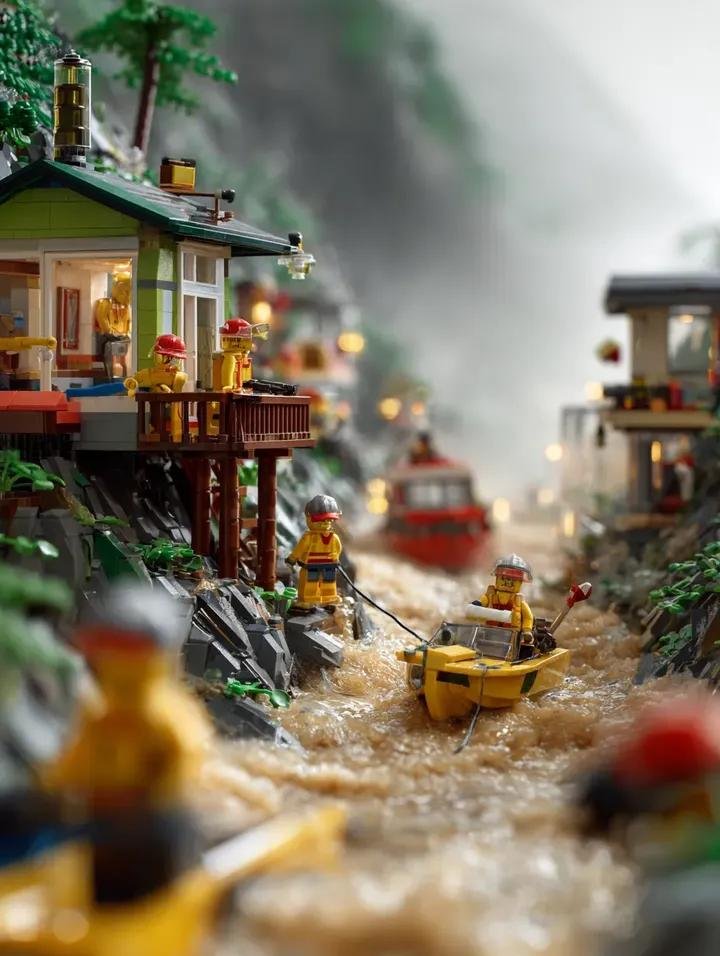 prompt seen Premium AI Prompt: Lego Mountain Flood Rescue gemini ai photo