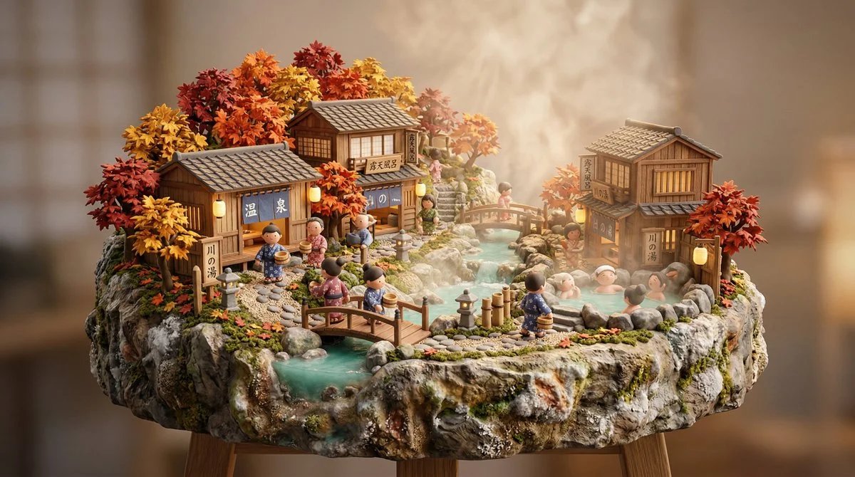 prompt seen Premium AI Prompt: Miniature Scene Japanese Onsen gemini ai photo