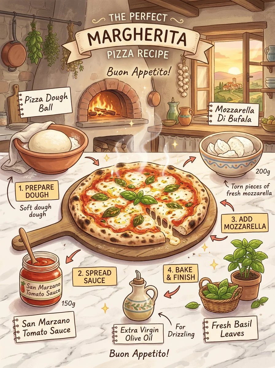prompt seen Premium AI Prompt: Margherita Pizza Recipe Infographic gemini ai photo