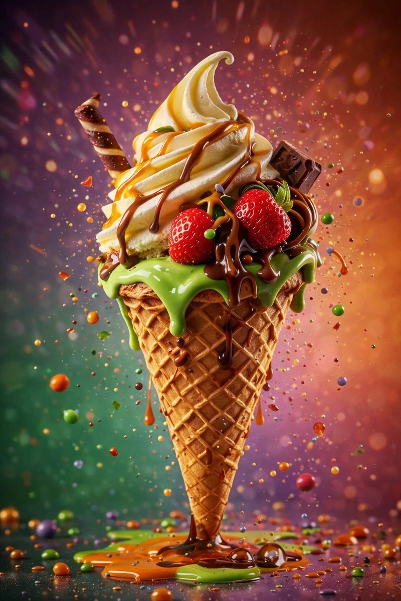 prompt seen Premium AI Prompt: Single Ice Cream Cone Standing Upright Soft Bokeh ai photo 3