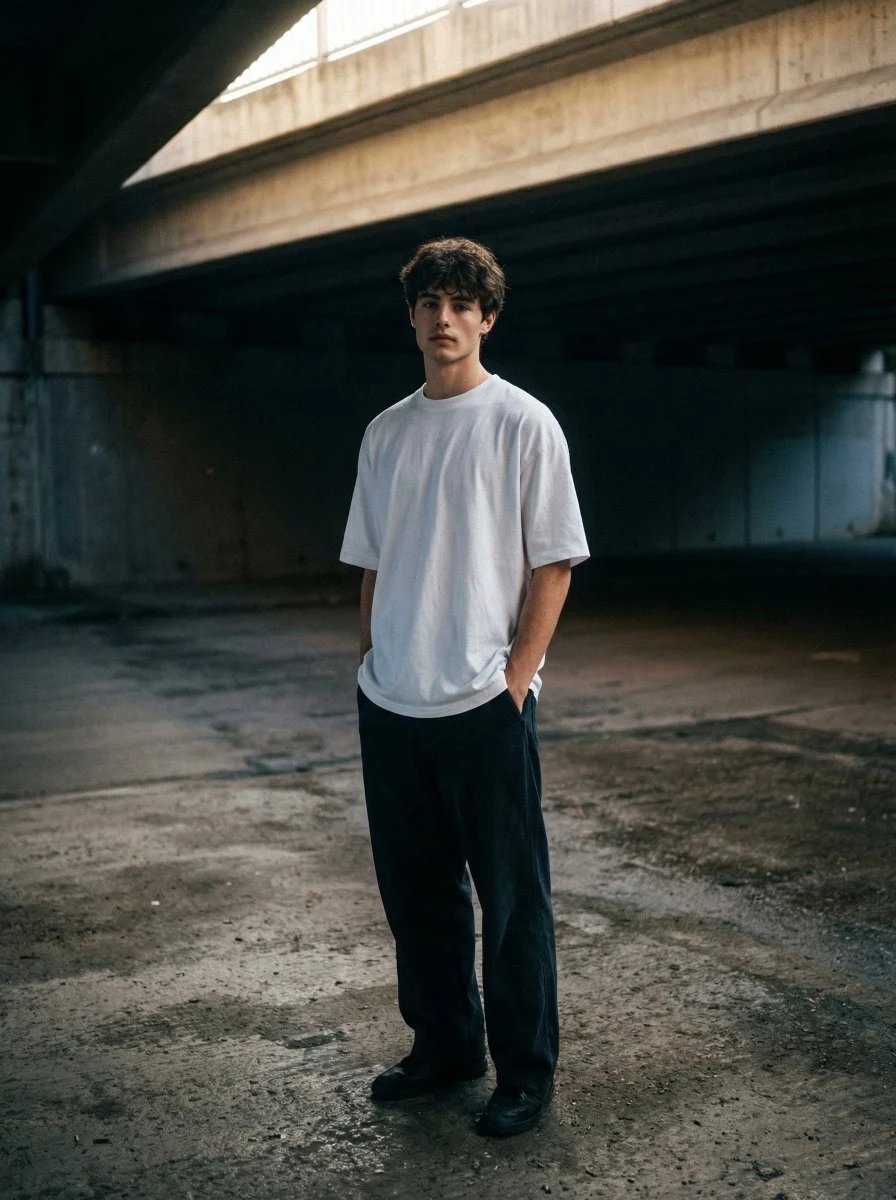 prompt seen Premium AI Prompt: Moody Urban Portrait Standing gemini ai photo
