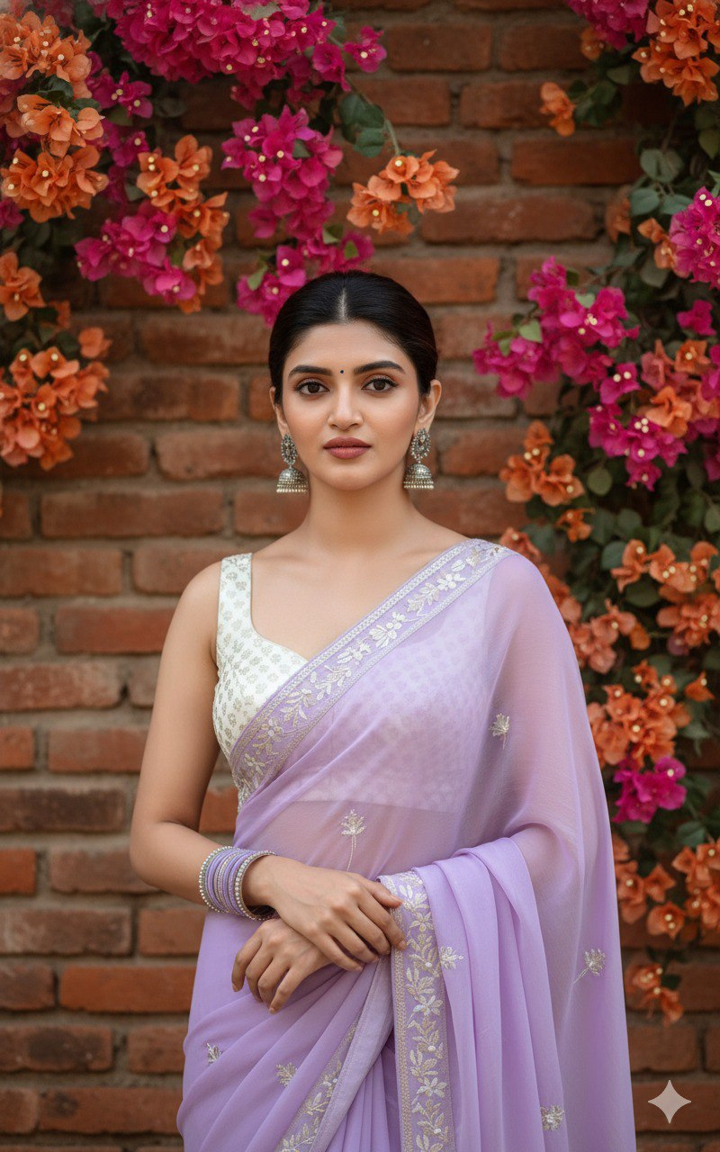 Lavender Saree Traditional Portrait