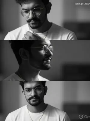 prompt seen Minimalist Monochrome Fashion Triptych Young Man ai photo