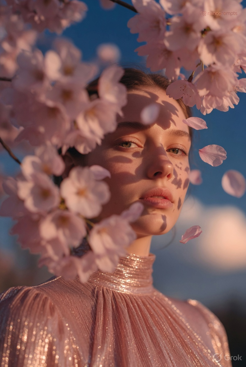 prompt seen Poetic Pink Blossom Portrait ai photo
