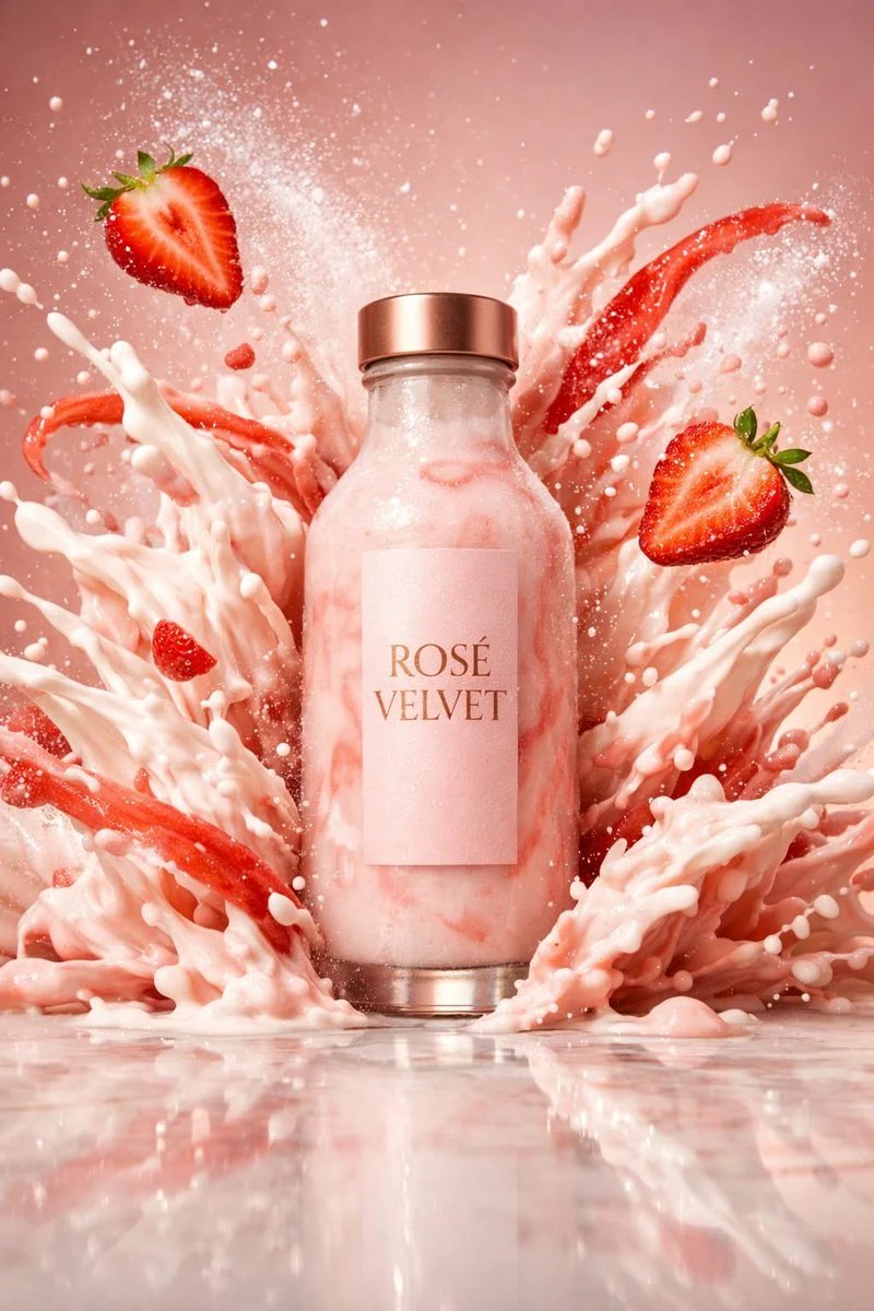 prompt seen Premium AI Prompt: Elegant Frosted Bottle Filled With Velvety Strawberry Shake ai photo