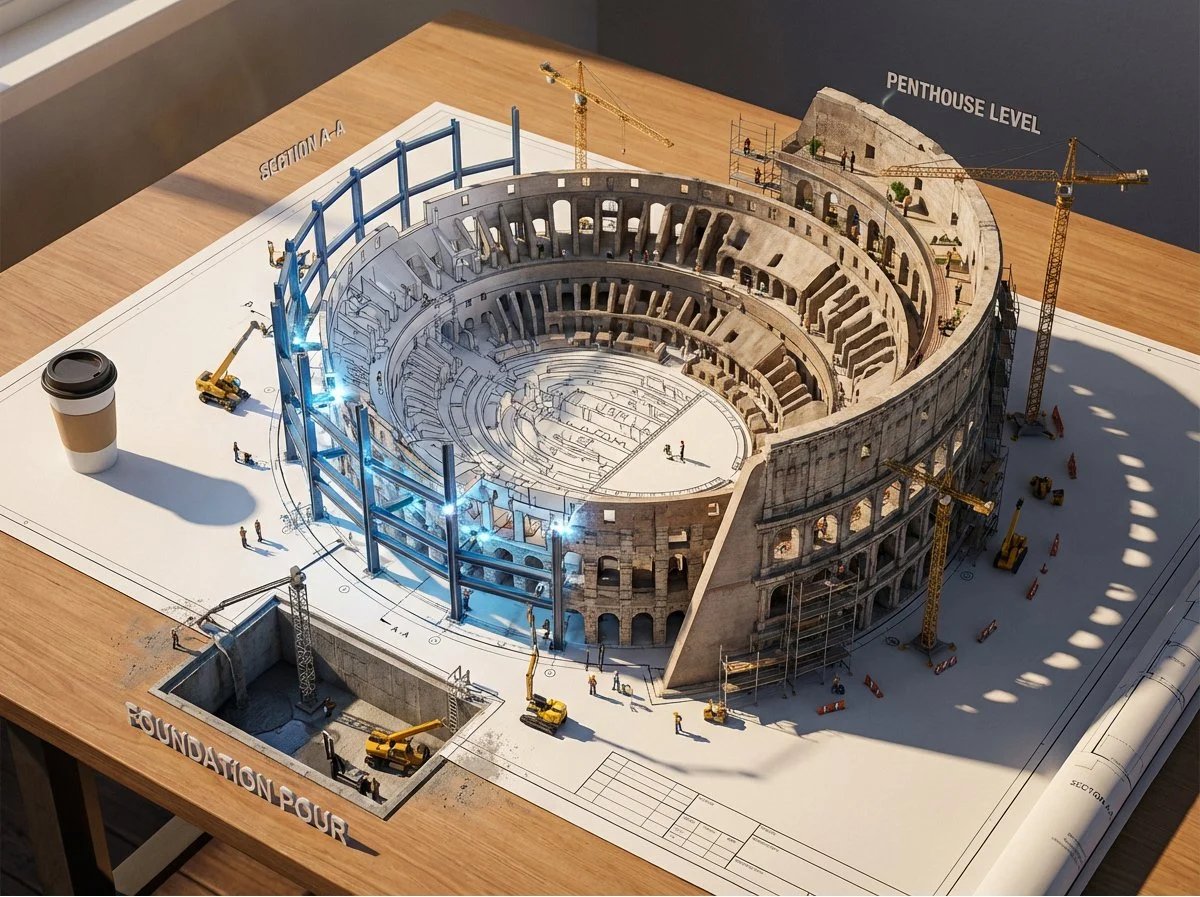 prompt seen Premium AI Prompt: Epic 3d Scene A Massive Architectural ai photo 3