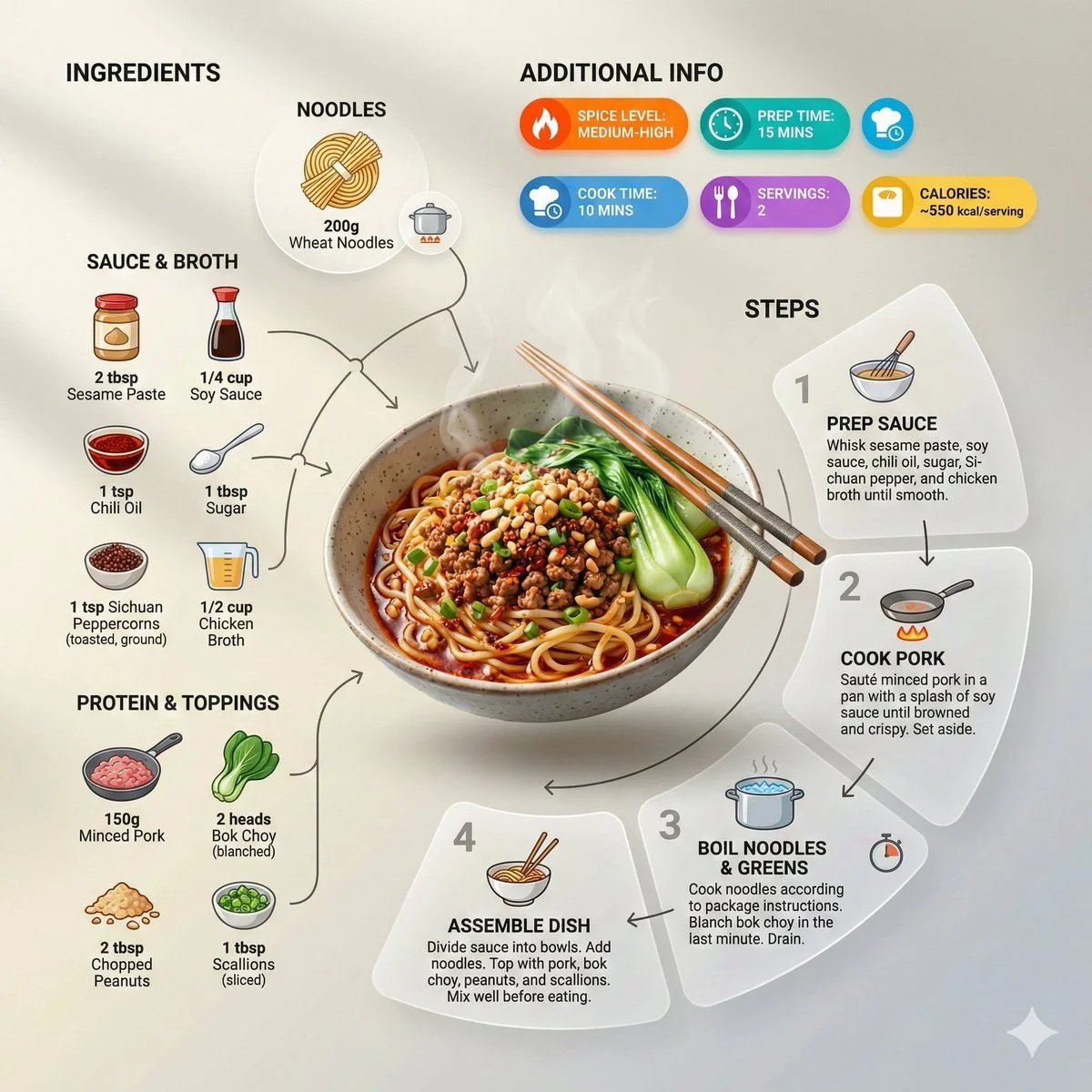 prompt seen Premium AI Prompt: Ultra-clean Modern Recipe Infographic. Showcase Noodles gemini ai photo