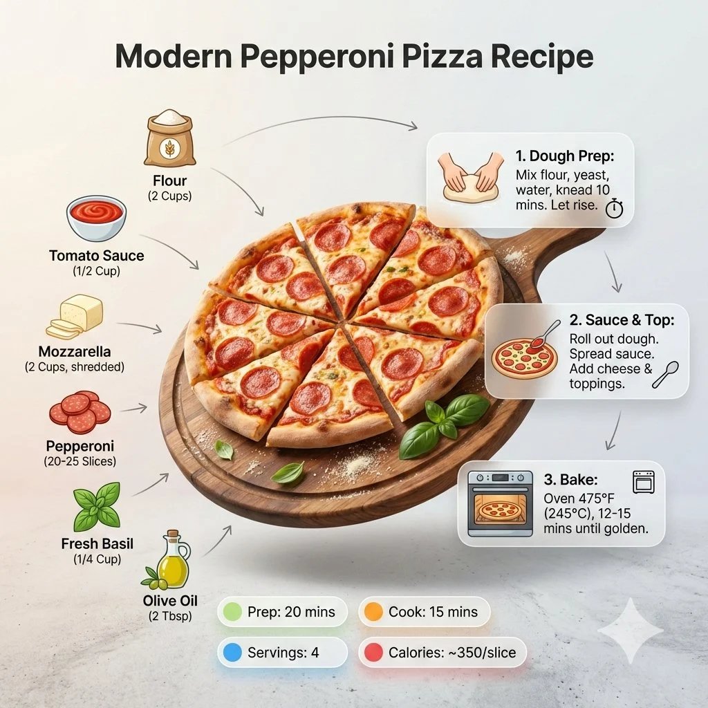 prompt seen Premium AI Prompt: Ultra-clean Modern Recipe Infographic. Showcase Pizza gemini ai photo
