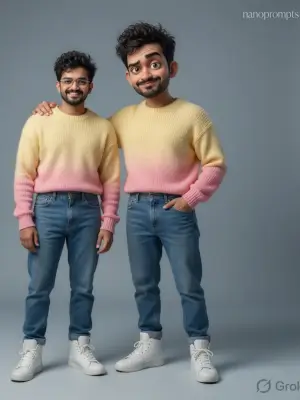 prompt seen Real Human + Giant Pixar Version Same Pose ai photo