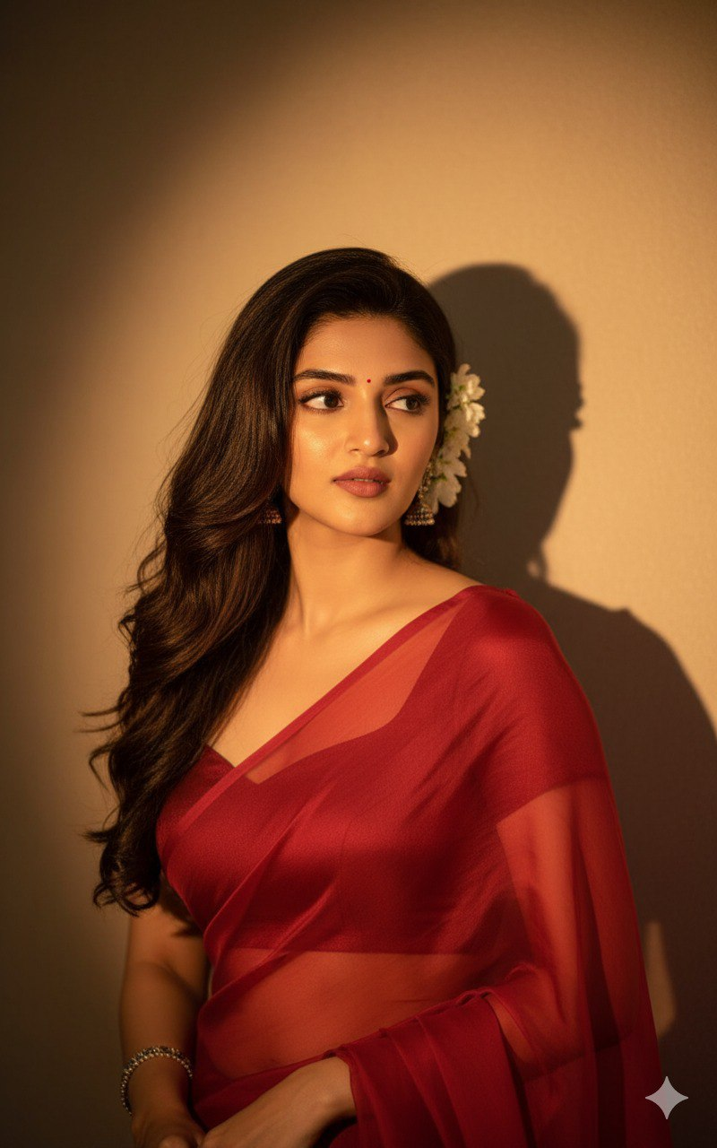 Red Saree Shadow Portrait