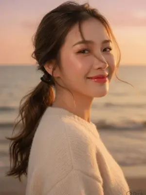 prompt seen Seaside Sunset Cream Sweater gemini ai photo