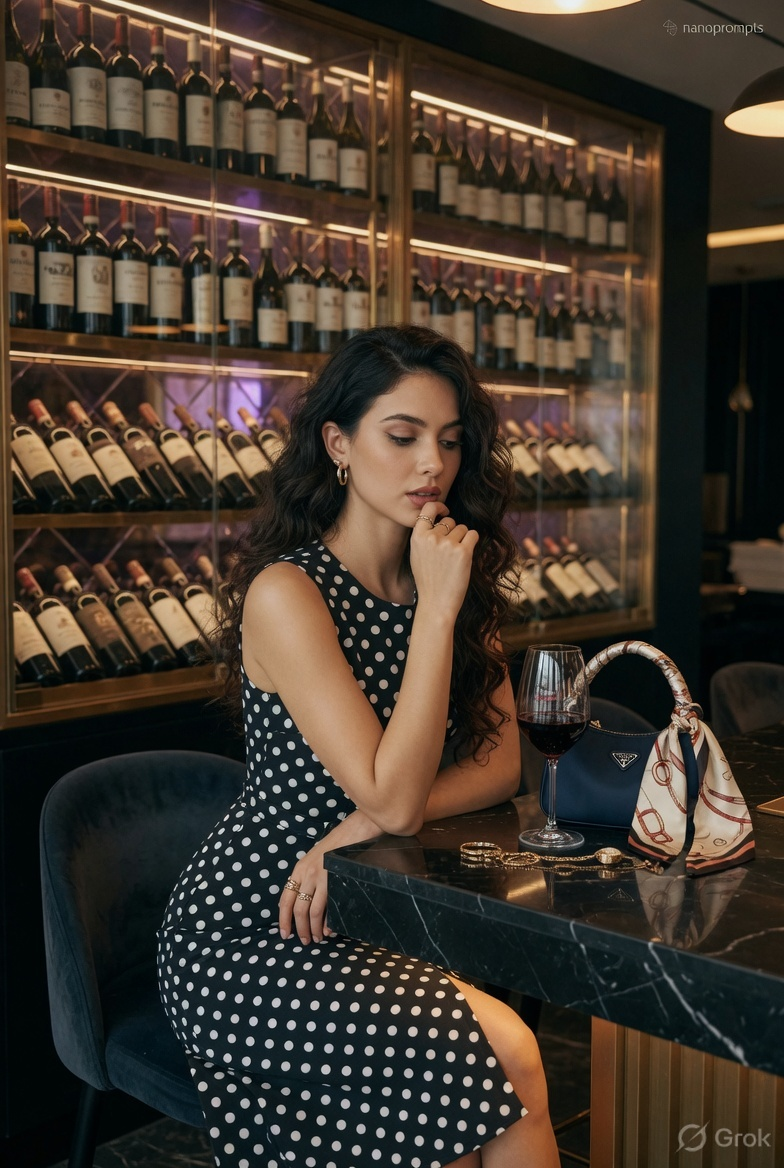 prompt seen Sophisticated Wine Bar Polka Dot ai photo