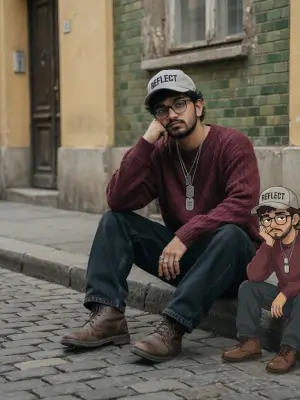 prompt seen Urban Street Portrait with Cartoon Self Duo ai photo