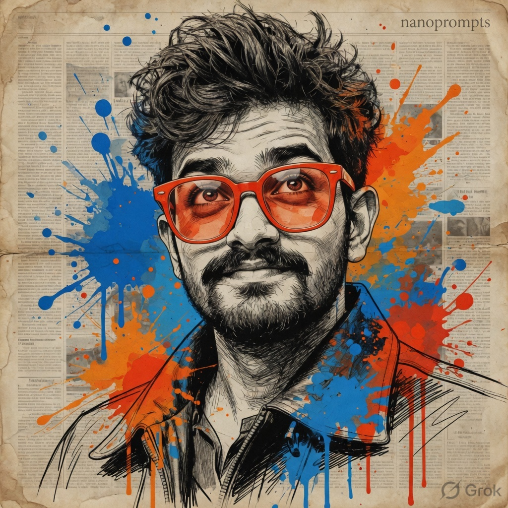 prompt seen Vibrant Expressive Portrait with Orange Glasses ai photo