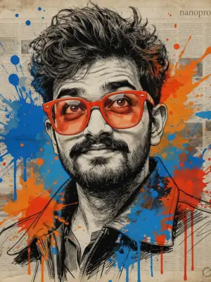 prompt seen Vibrant Expressive Portrait with Orange Glasses ai photo