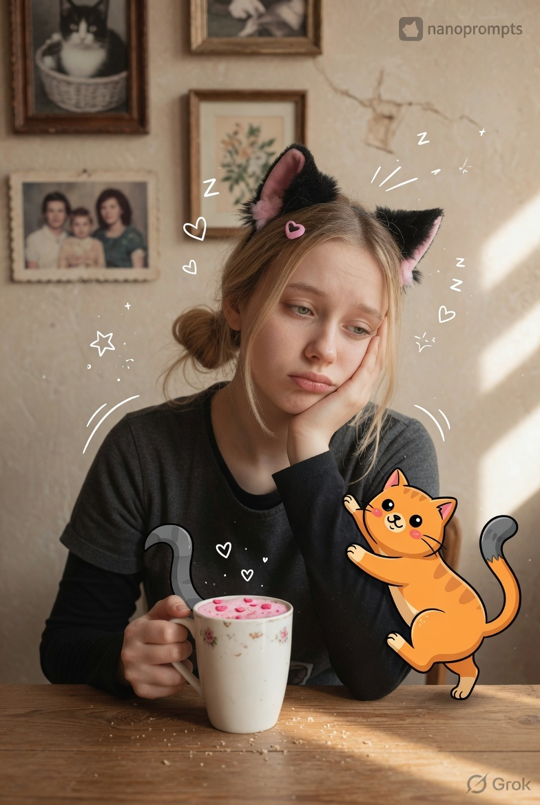 prompt seen Whimsical Cozy Mixed Media ai photo