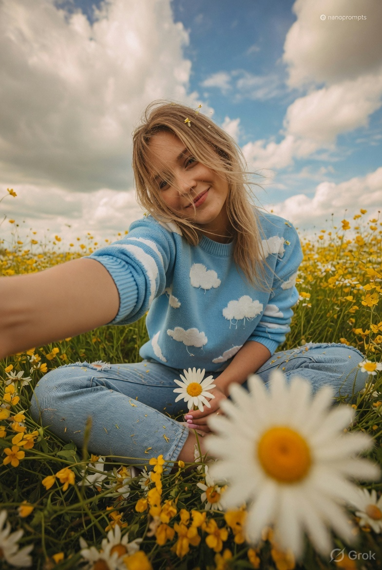 prompt seen Wildflower Field Daisy ai photo
